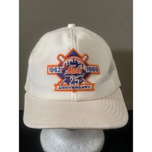 Vintage New York Mets 25th Anniversary Trucker Hat Snapback White 1962-1986 MLB